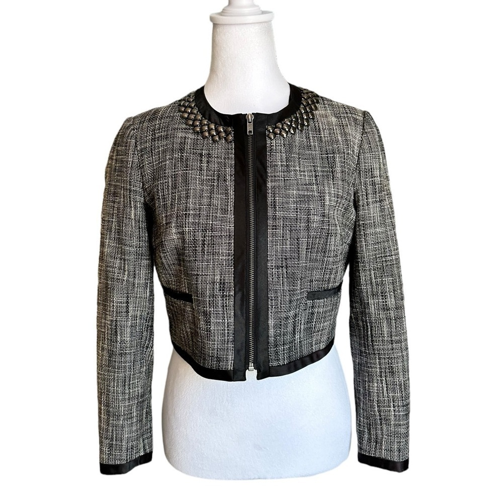 H&M Cropped Black White Blazer Size 8
